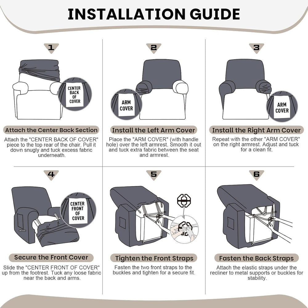 VANSOFY Stretch Recliner Chair Covers, 4-Pieces Slipcover, Khaki