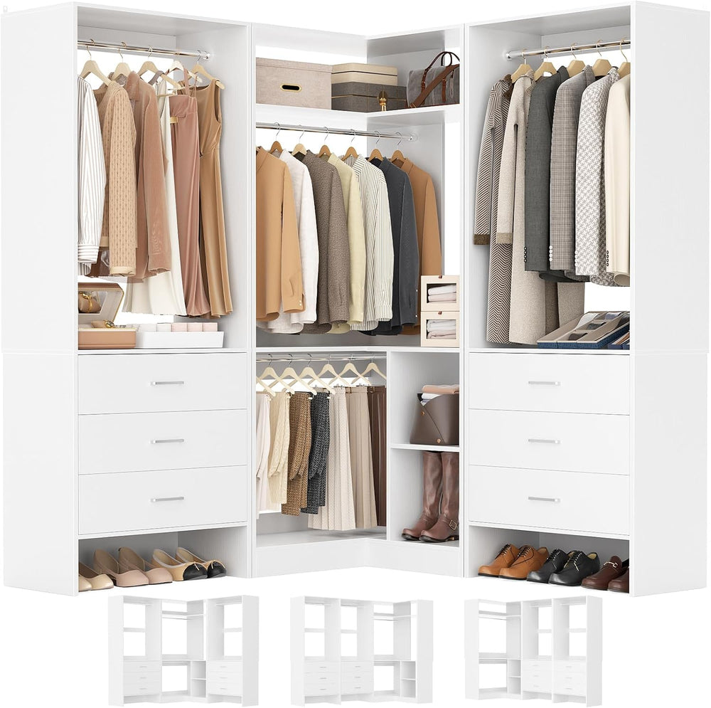 Aheaplus Closet System, Closet Organizer with 6 Drawers， (White, 76.5")