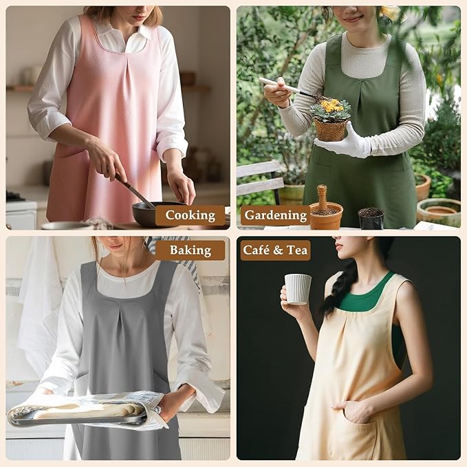 Apron for Women with Pocket Cotton Linen, Japanese Cross Back Apron for - Image 6