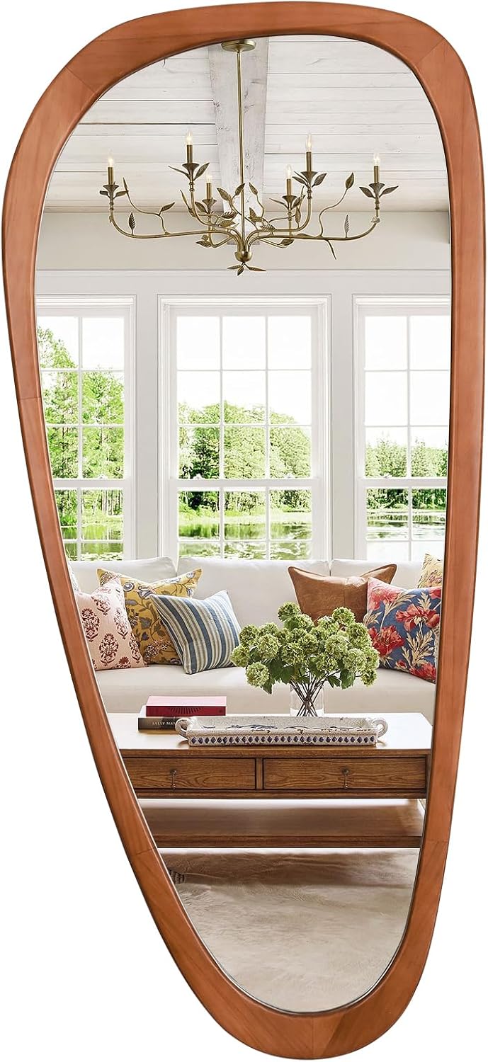 HOMECOOKIN 48" H x 22" W Asymmetrical Mirror, Irregular Wooden Wall...