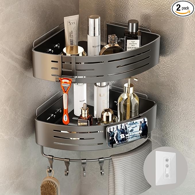 Voldra 2 Pack Corner Shower Shelves, Aluminum Stick On Showers Organizer by VOLDRA