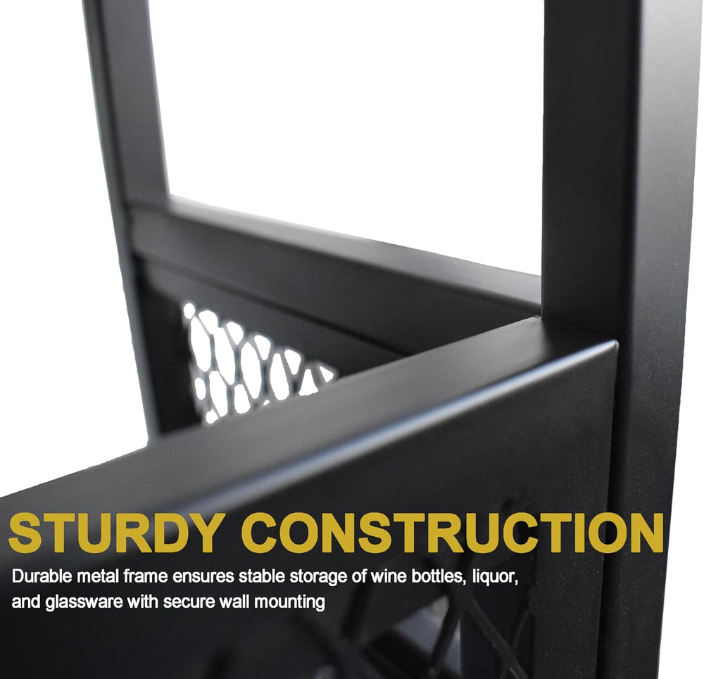 Liquor Bottles Bar Shelves Wall Mounted with LED Lighting Glass Holder, Wine ...