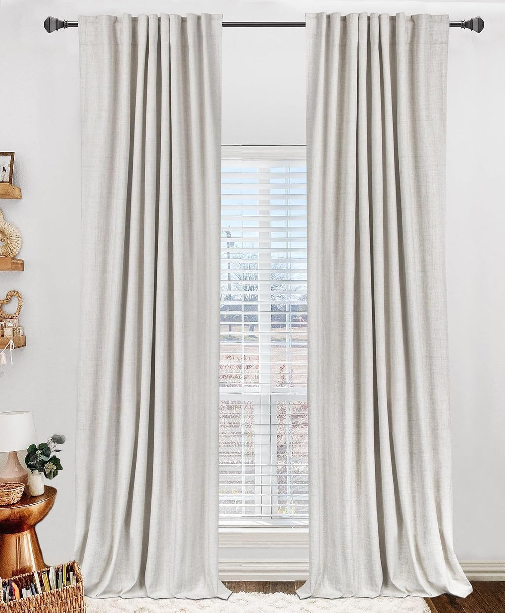 Linen Textured Total Blackout Curtains for Bedroom 84 Inches Long, Beige