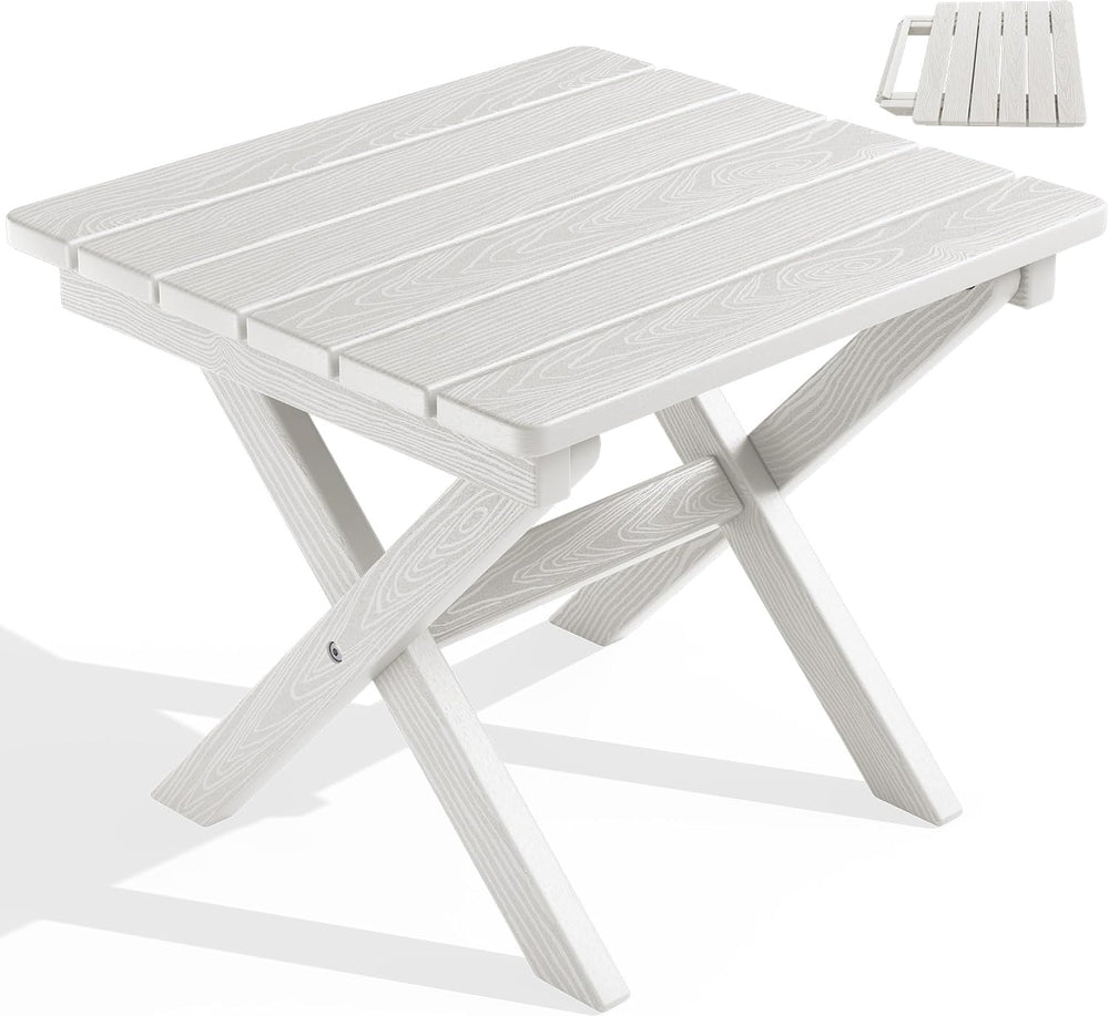 SERWALL Portable Folding Adirondack Table, HDPE Weather-Resistant, White