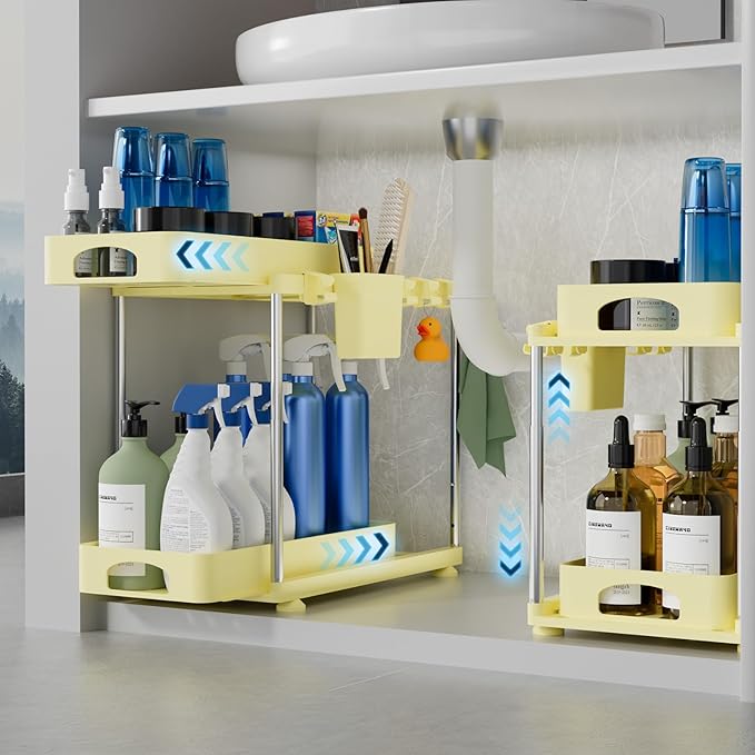 VERIFOST 2 Pack Under Sink Organizers and Storage, Height Adjustable Bathroom by VERIFOST