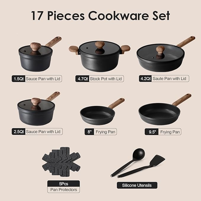 SENSARTE Nonstick Pots and Pans Set 17pcs, Healthy Induction Cookware Set - Image 2