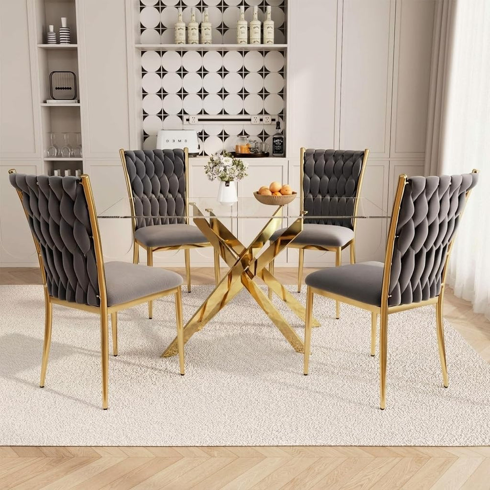 51" Glass Dining Set for 4, Grey