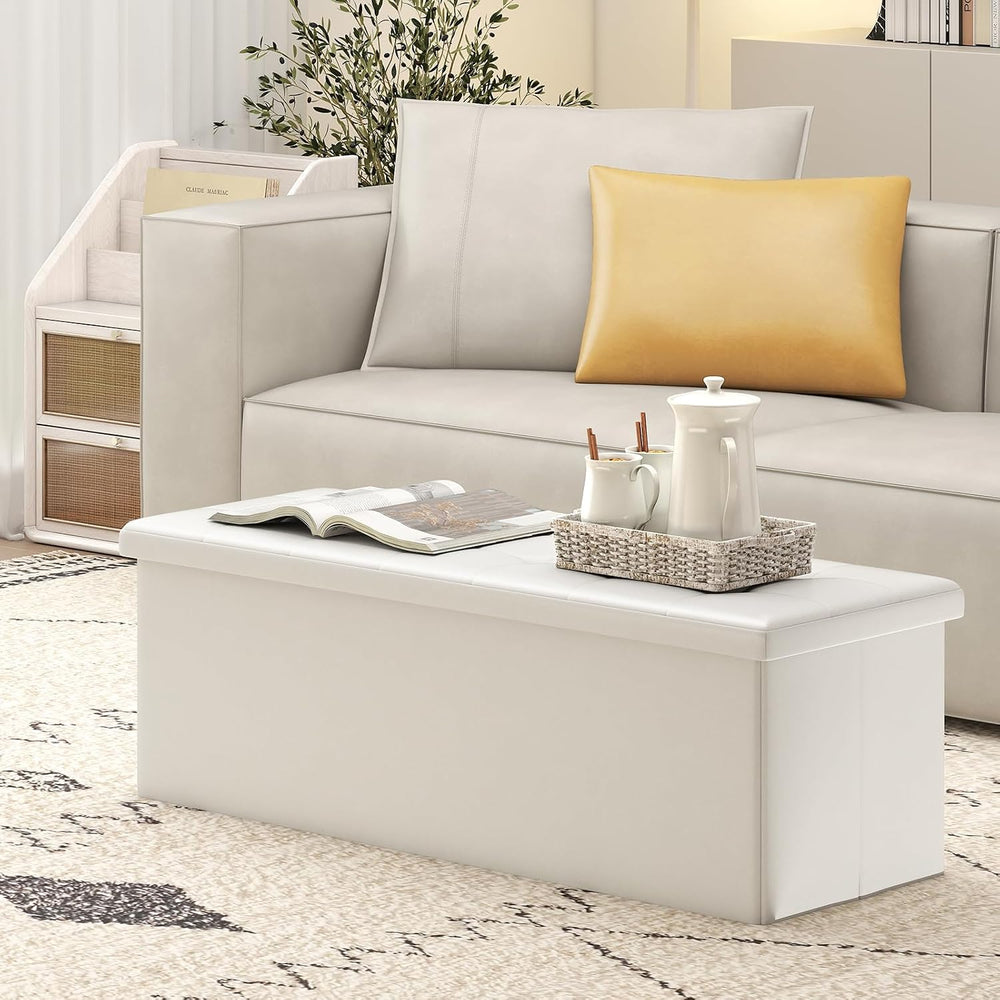 GOFLAME 43 Inches Folding Storage Ottoman Bench, PU Leather End of Bed Bench ...