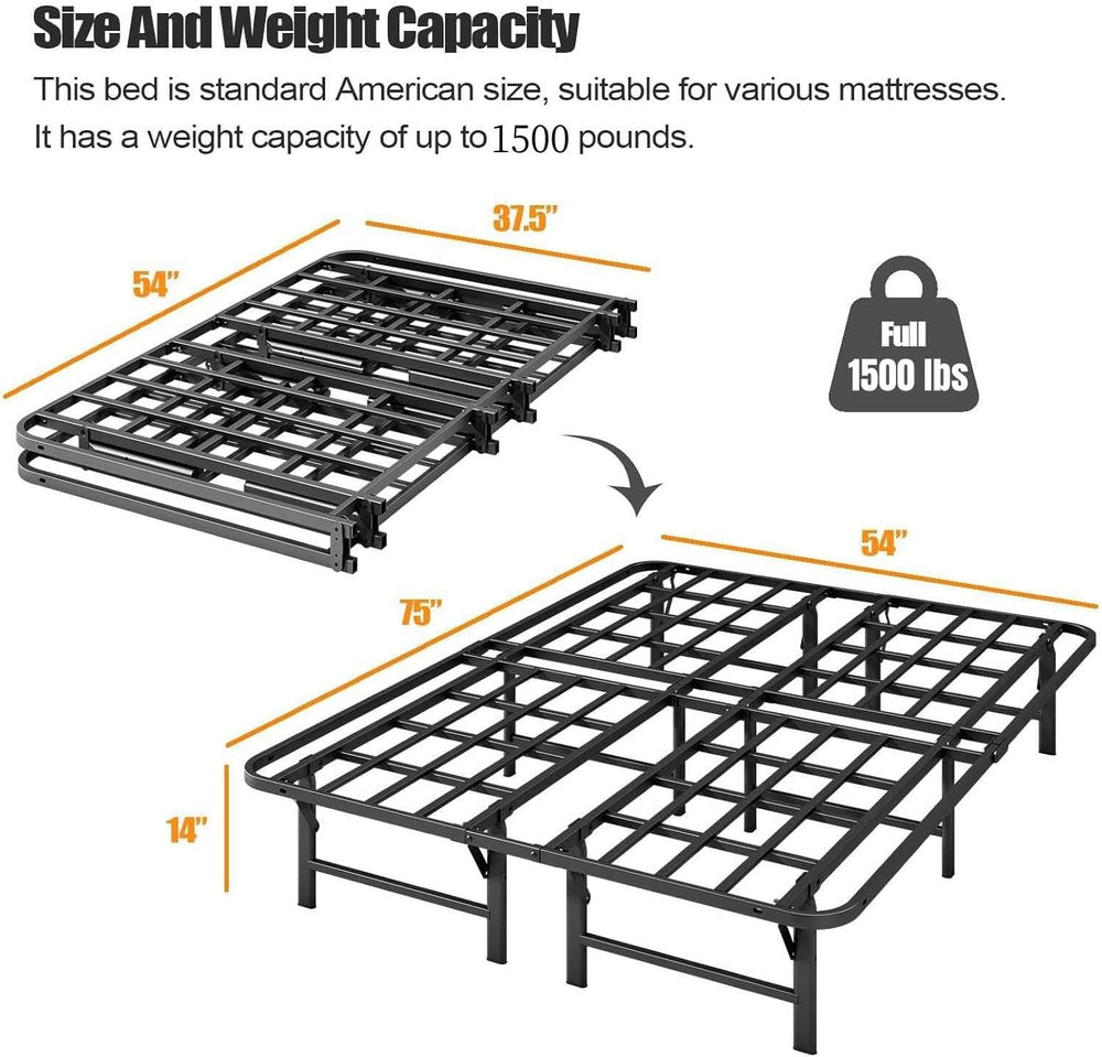 ZIYOO Heavy Duty Full Size Folding Bed Frame, 14 Inch High Metal Platform Dou...