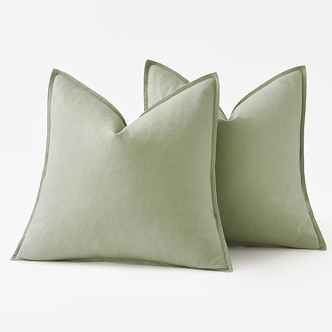 MIULEE Decorative Linen Pillow Covers 20x20 Inch Light Green ​Boho Farmhouse​ - Image 6
