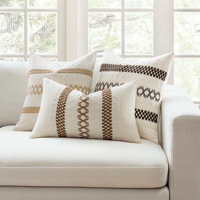 MIULEE Set of 2 Dark Brown Boho Decorative Pillow Covers 18x18 Inch Farmhouse - Image 3