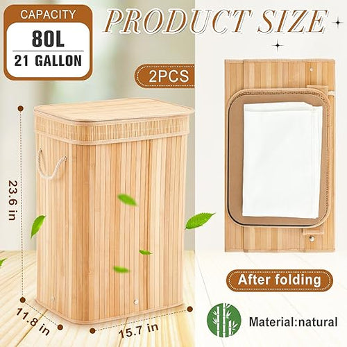 2 Pack 21 Gallon Bamboo Slim Trash Can - Image 2