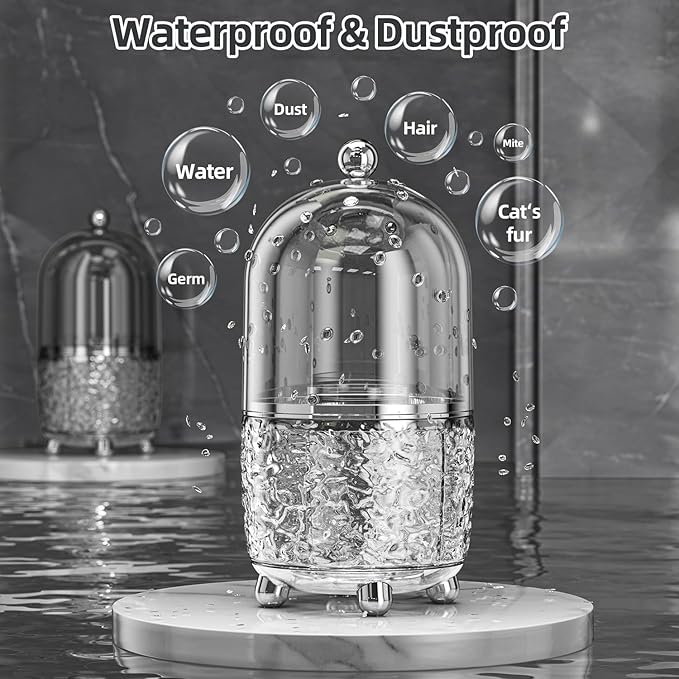 Makeup Brush Holder with Lid, 360° Rotating Cosmetic Tools Organizer with Cover - Image 4