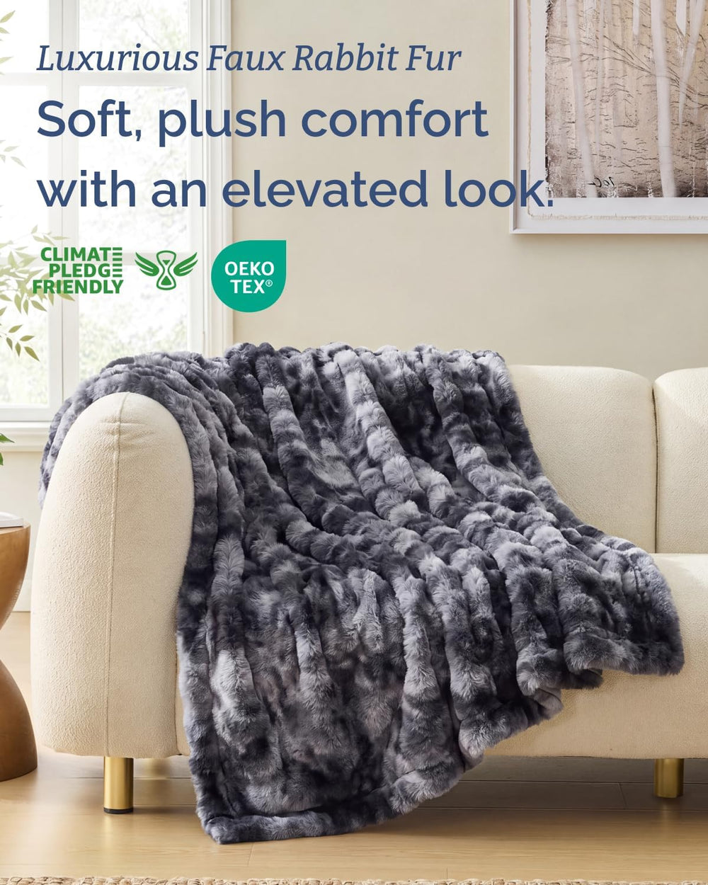 Faux Fur Throw Blanket - Queen Size Bubble Blanket - 90" x 90" Marb...