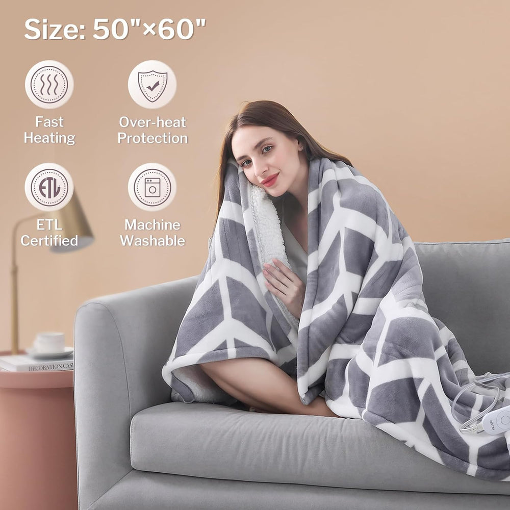VENTIMI Heated Throw Blanket, 5 Heat Levels & 3 Hours Auto Off, Grey