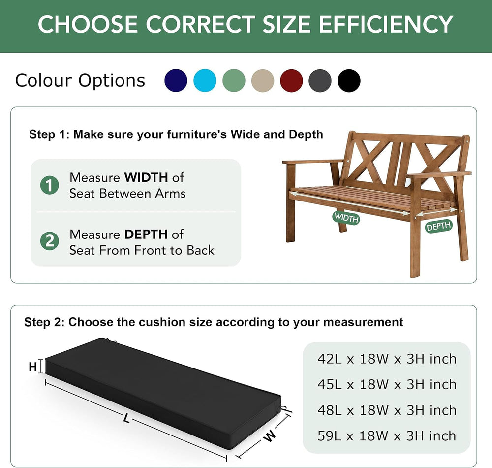 Summsun Outdoor Bench Cushion Pad, 42 x 18 x 3 Inch, Black