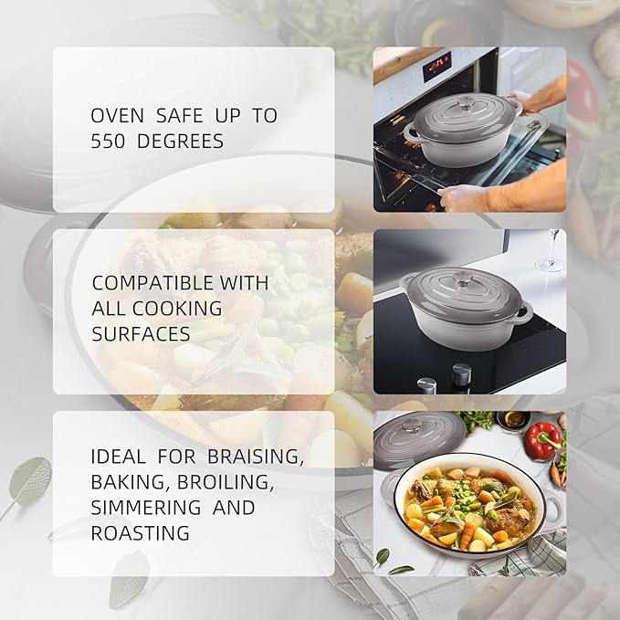 5.5 Quart Oval Enameled Cast Iron Dutch Oven Pot