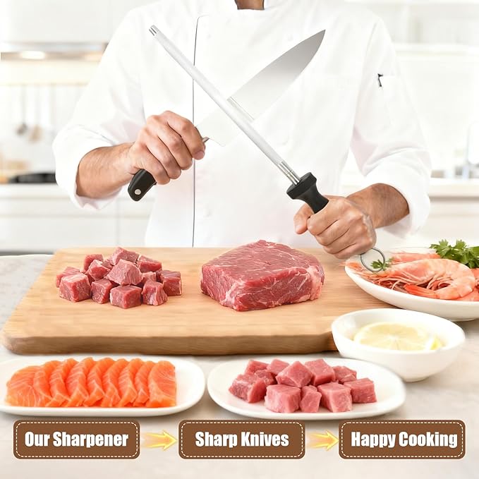 Professional 12-Inch Knife Sharpening Rod, High-Carbon honing rod to Sharpen - Image 4