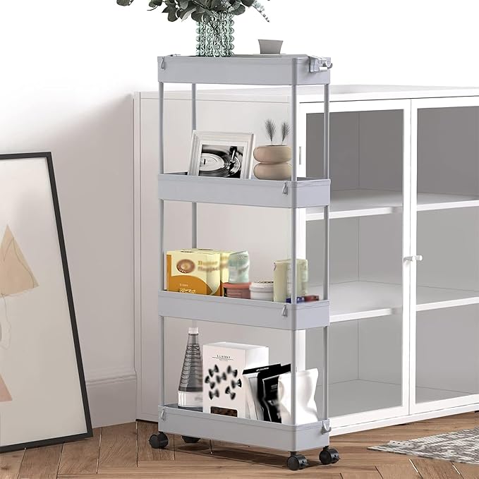 SPACELEAD 2-piece Set Slim Storage Cart 3 Tier, Bathroom Organizer Rolling