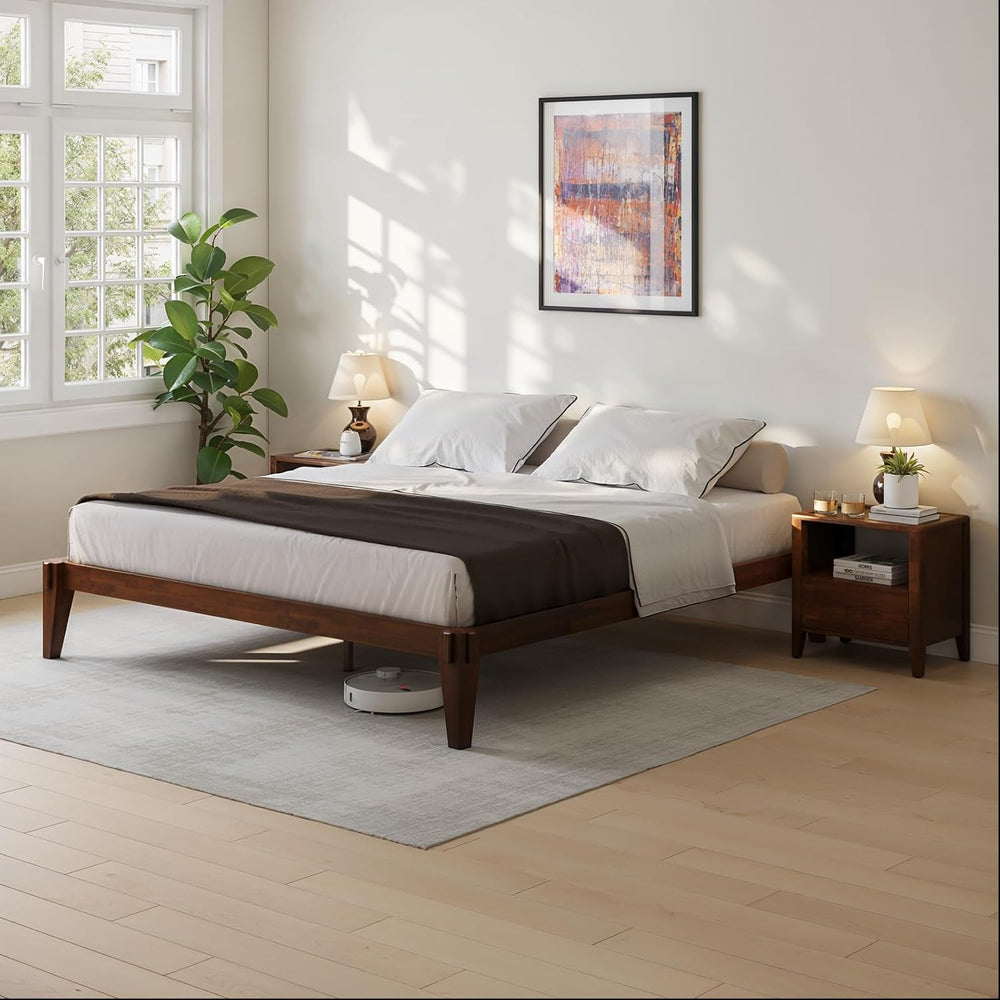 Bme Chalipa 14” Solid Wood King Bedframe, Japanese Joinery, Walnut