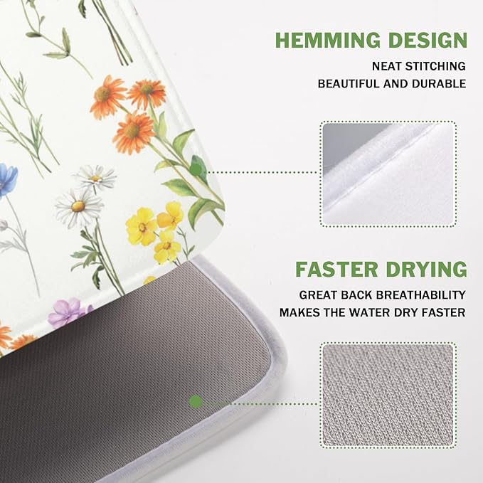 Spring Floral Dish Drying Mat for Kitchen Counter 16 x 18 Inch Colorful Flowers - Image 4