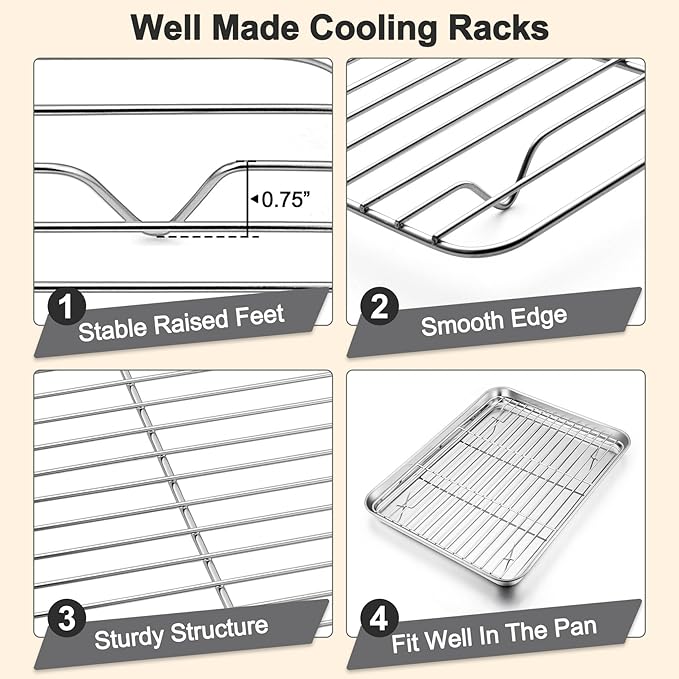 TeamFar Baking Sheet with Rack Set, 19.6/16/12.5 Inch Stainless Steel Cookie