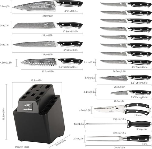 18 Pieces Damascus Kitchen Knife Set, 8 Piece Steak Knives, Non-slip ABS - Image 2