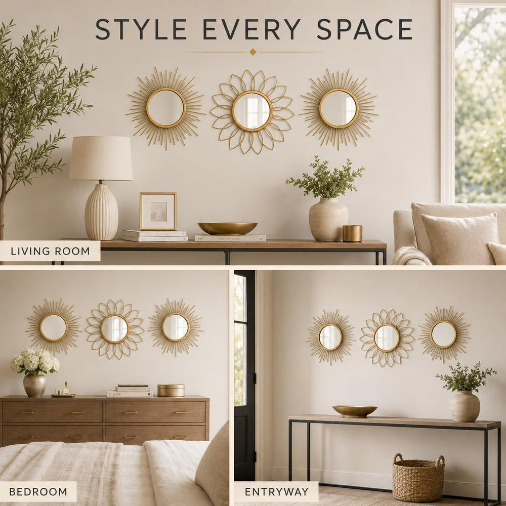 Gold Sunburst Mirror 14x14 Inch, Decorative Wall Accent with Metal Frame, Sma...