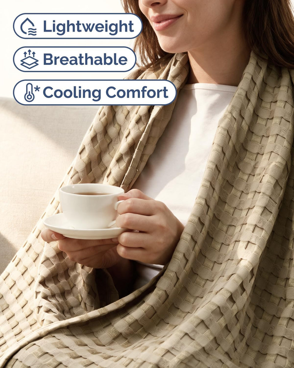 Cooling Waffle Blanket for Hot Sleepers - Queen Size, 90x90, Taupe
