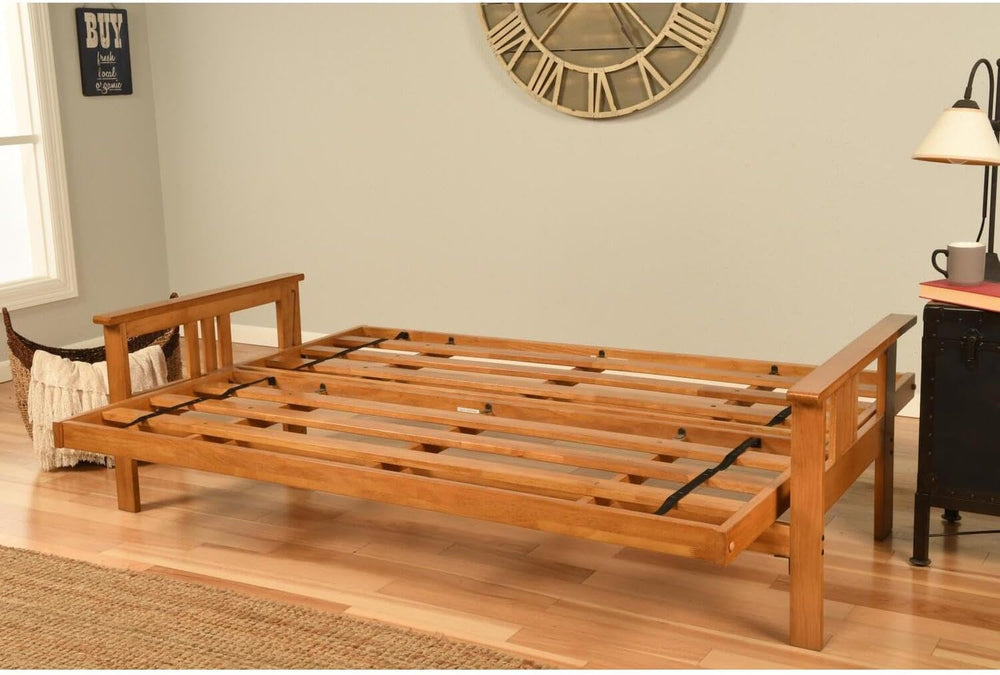 HomeStock Wood Futon Frame with Mission Style Arms Foldable Butternut/Full Fr...