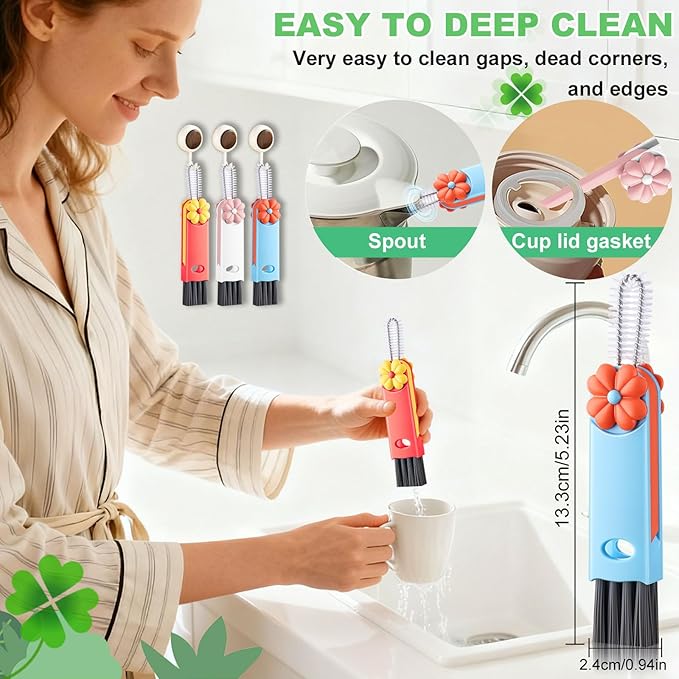 3 in 1 Cup Lid Cleaning Brush, Home Kitchen Crevice Brush, Portable Bottle - Image 2