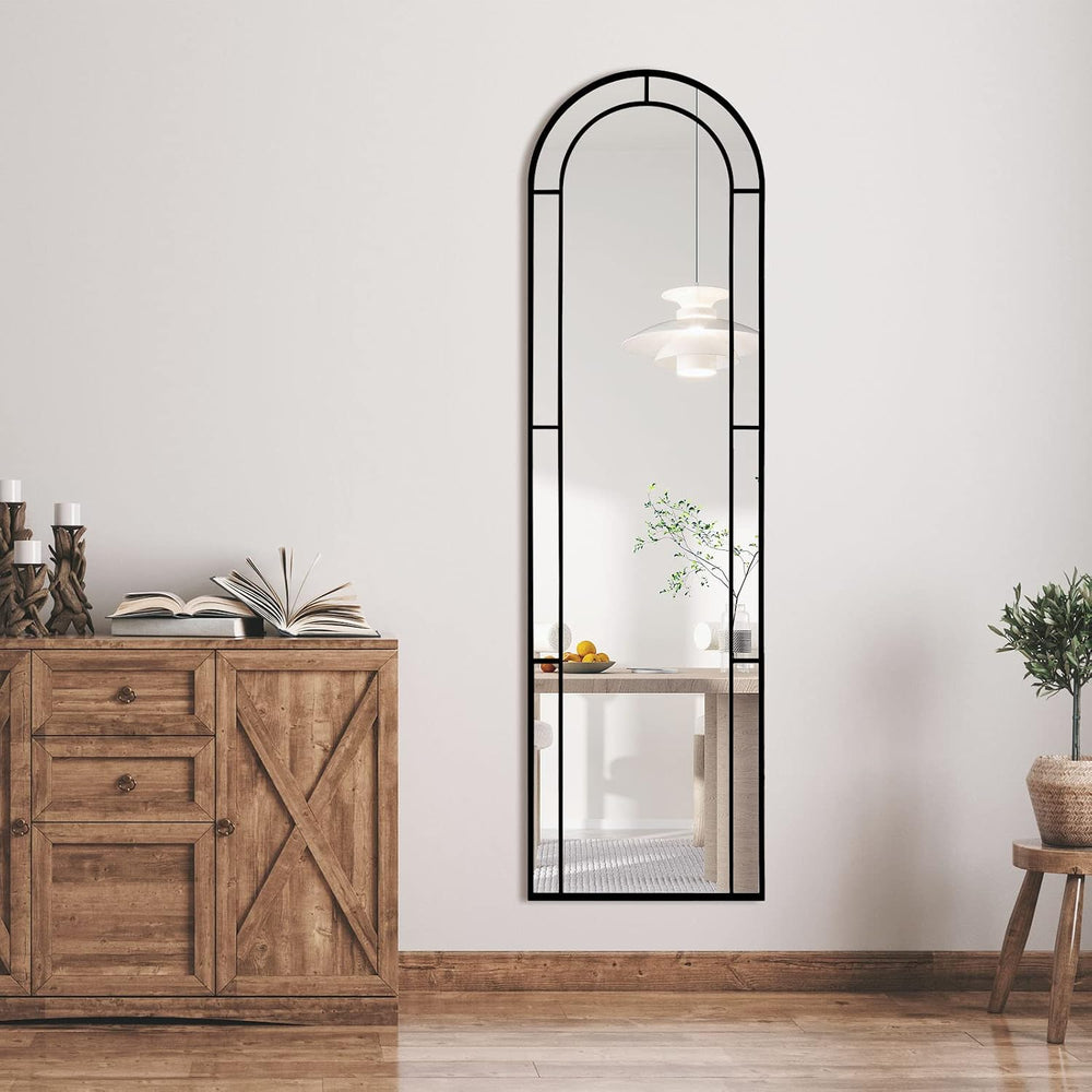 Arched Full Length Window Mirror, 16x56 Windowpane Body Mirror with Metal Fra...