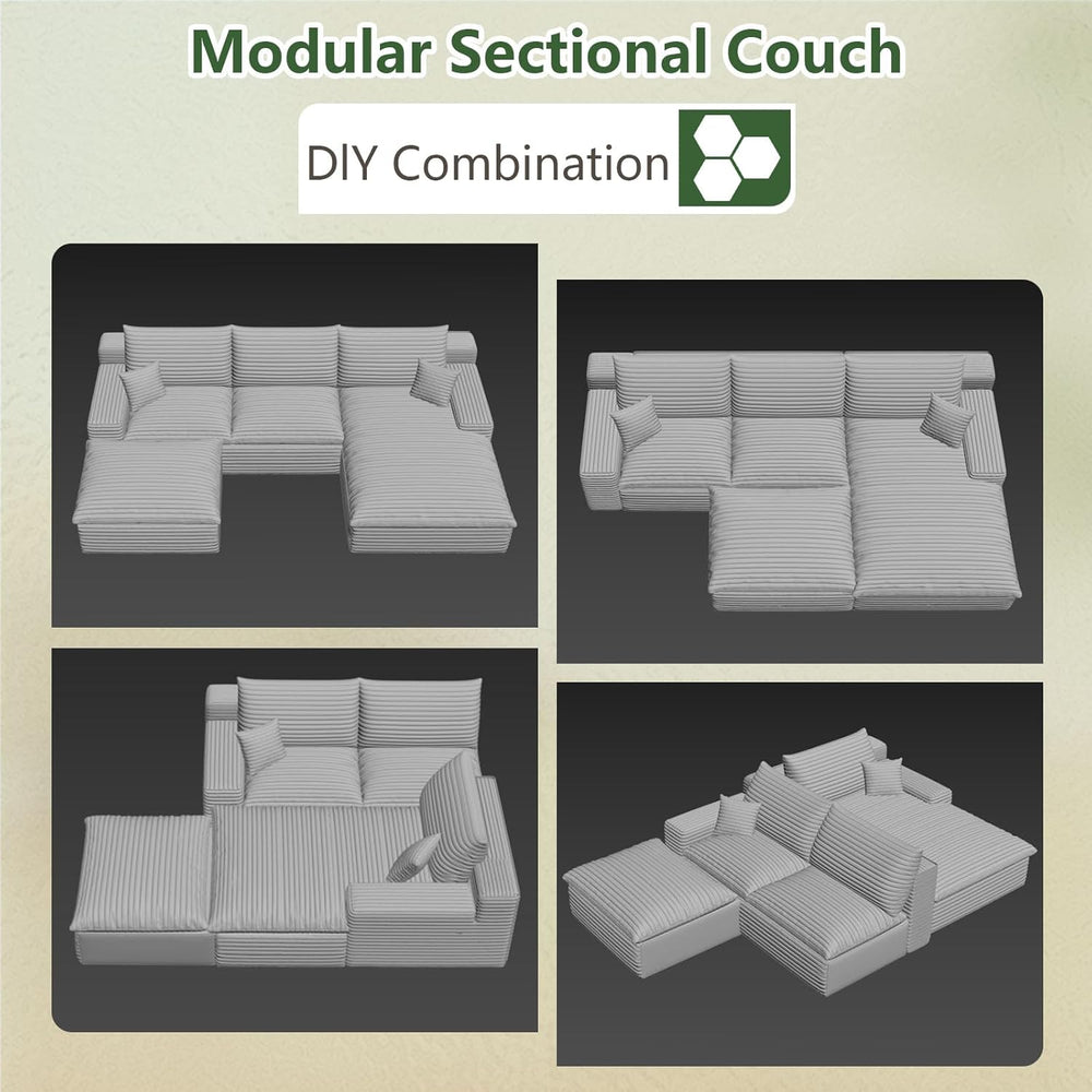 107" Cloud Couch Modular Sectional Sofa for Living Room, U-Shape Boneles...