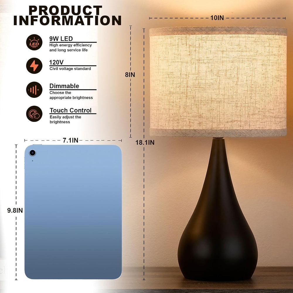 18.1'' Modern Touch Black Table Lamp Set of 2 with 3 Way Dimmable