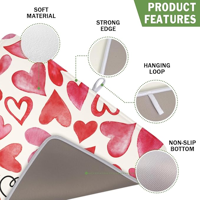Valentine's Day Dish Drying Mat 16 x 18 Inch Heart Shaped Dish Drying Pad - Image 3