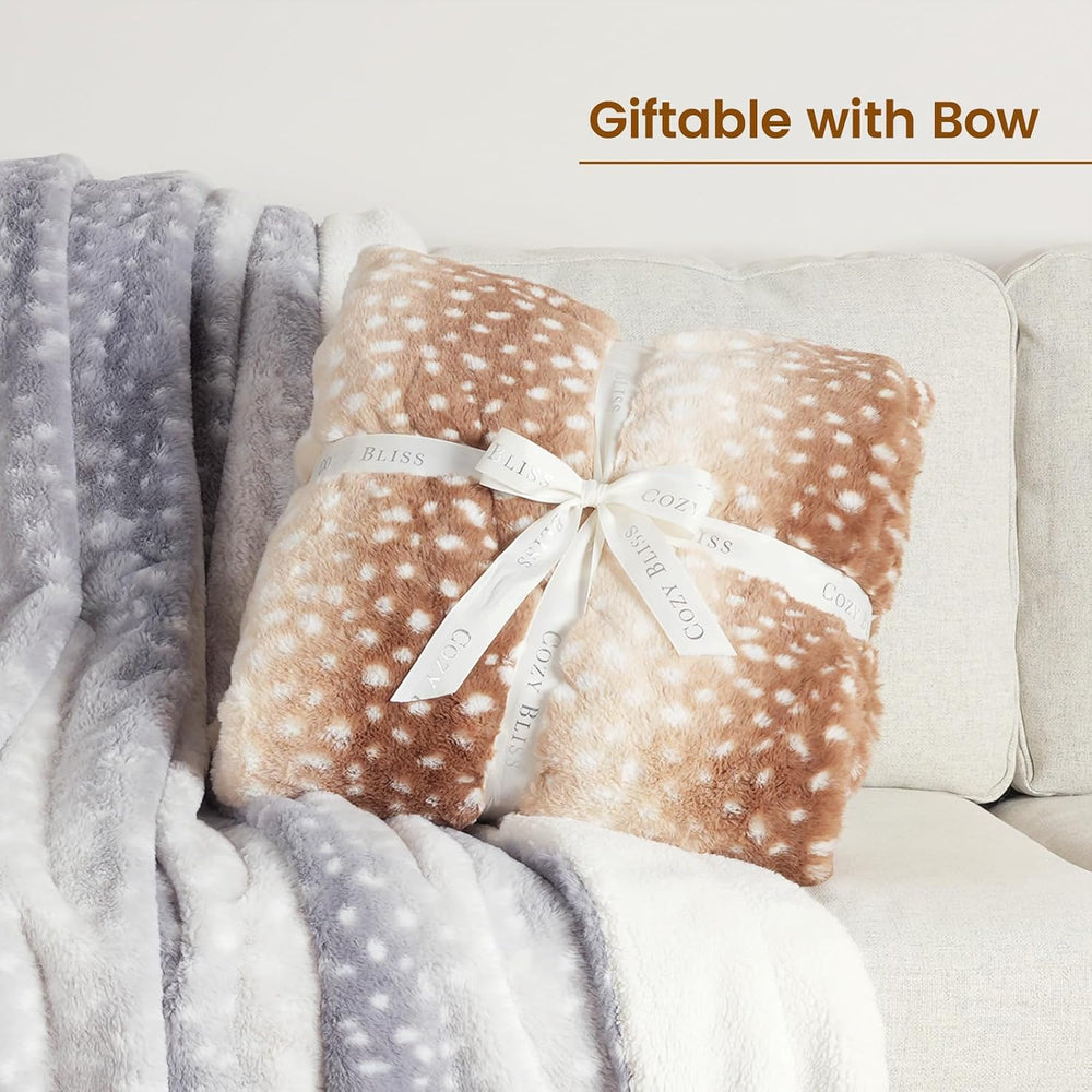 Cozy Bliss Deer Print Faux Fur Throw Blanket,50"×60", Brown Deer