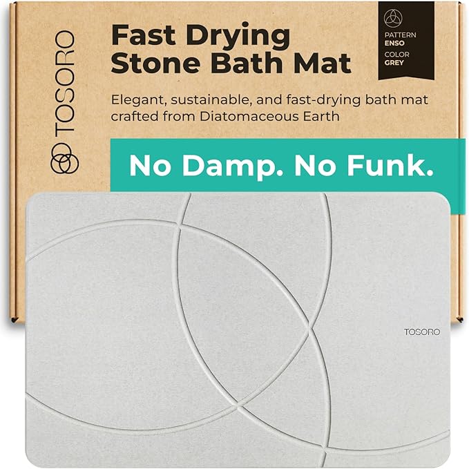 TOSORO - Stone Bath Mat Diatomaceous Earth Shower Mat Non-Slip Super Absorbent by Tosoro