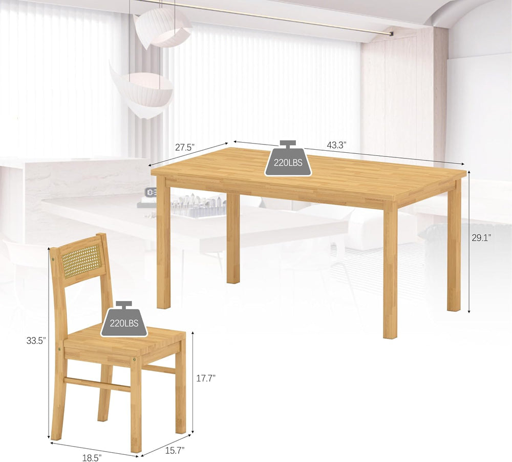 Solid Wood Dining Table Set for 4, 43.3" Dining Table with Chairs Set, K...