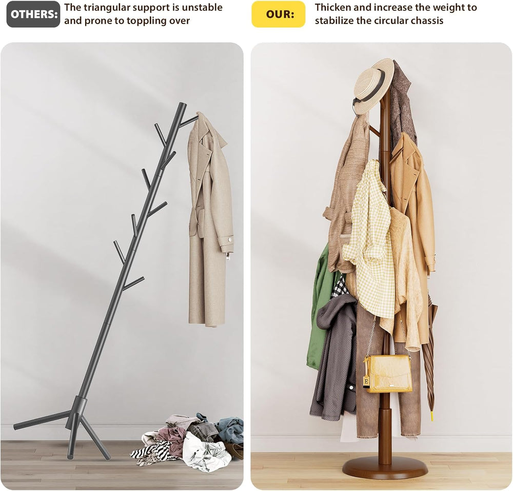 Taitiy Solid Wood Coat Rack Freestanding Coat Tree with 10 Hooks for Bedroom,...
