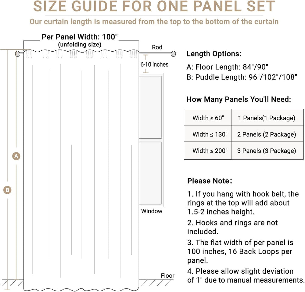 Linen Textured Total Blackout Sliding Door Curtains 96 Inches Long, Cream