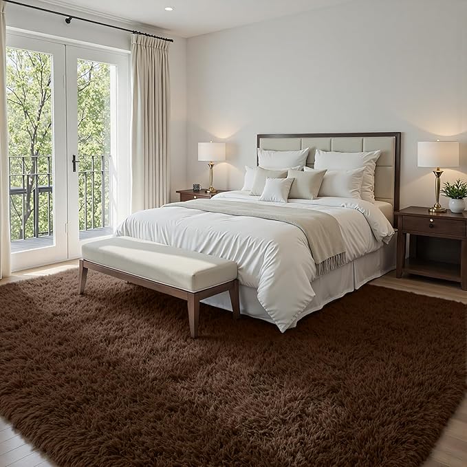 5x7 Area Rugs for Living Room Rug: Soft Fluffy Shag Brown Rugs for Bedroom - Image 2