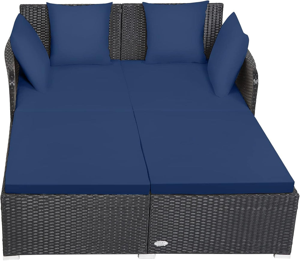 Tangkula Outdoor Rattan Daybed, Sunbed Wicker Furniture w/Spacious Seat, Upho...
