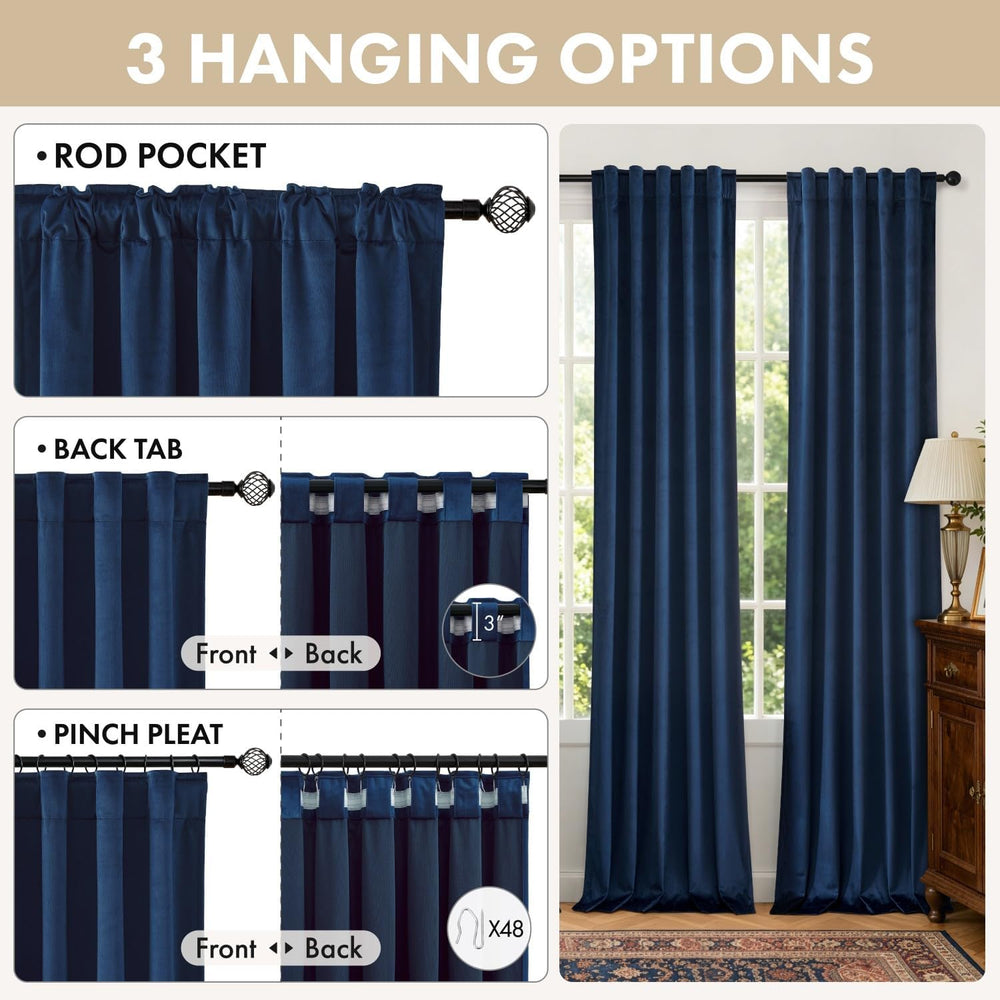 MIULEE Navy Blue Velvet Curtains 4 Panels Set Back Tab 40 x 84 Inch Long