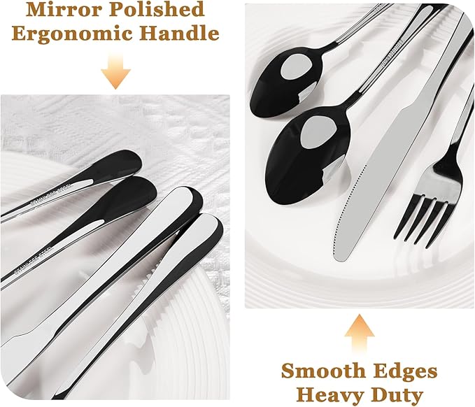Astercook Silverware Set 48-Piece Black Flatware Set