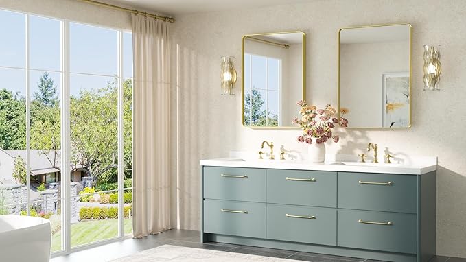 TETOTE 22 x 30 Gold Bathroom Mirror Brushed Gold Metal Framed Vanity Mirror, ...