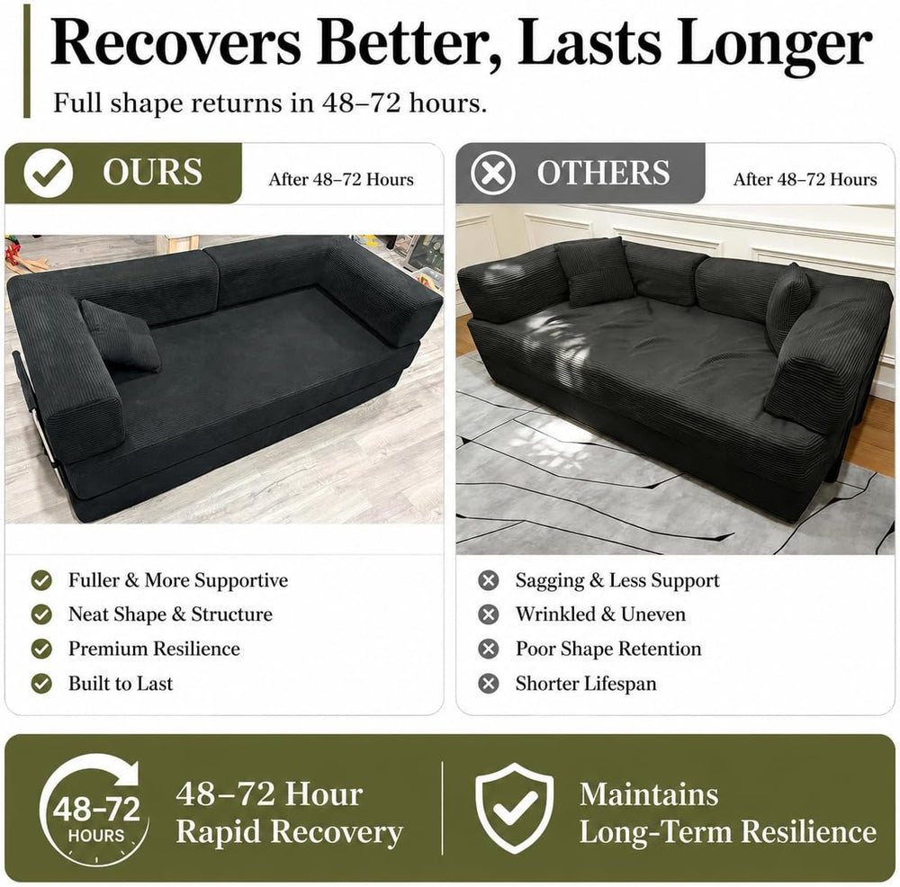 Folding Sofa Bed Convertable Corduroy Couch King Size Floor Sleeper 4-in-1 DI...