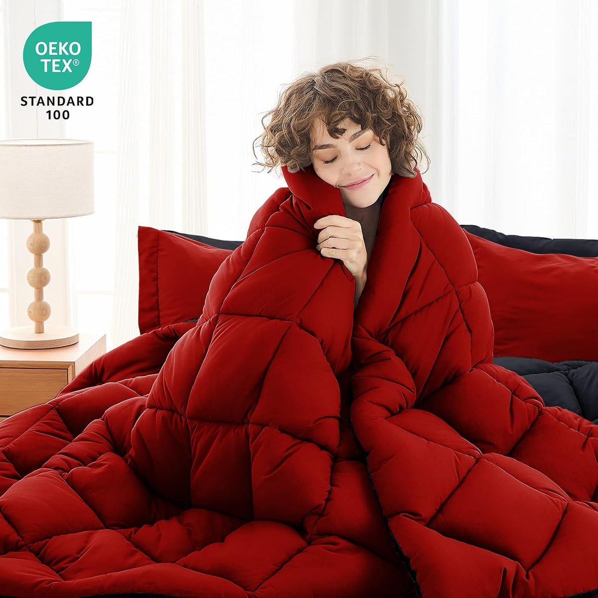muxhomo queen comforter set 7 pieces, reversible bed shown in use