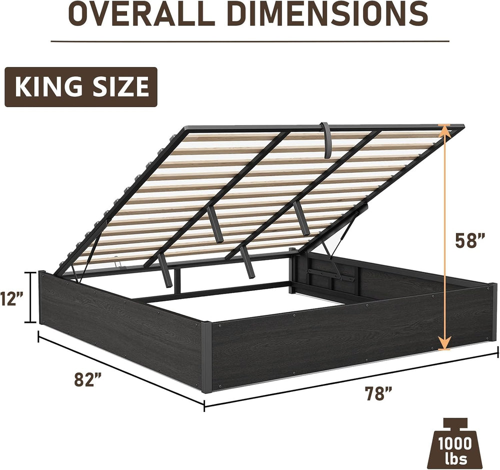 King Lift Up Storage Bed Frame, Black