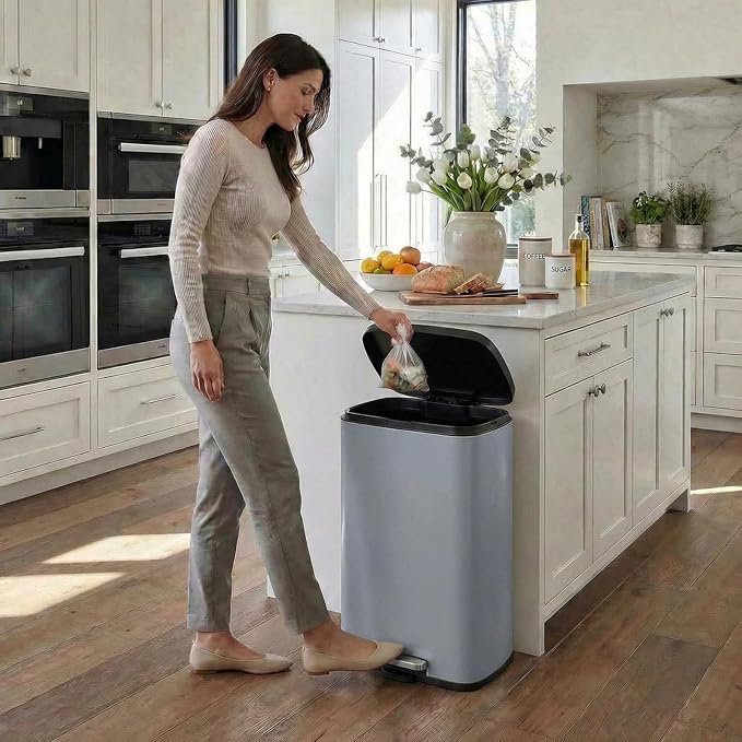 13.2 Gal Kitchen Trash Can, 50L Recycling or Garbage Bin, Brushed Stainless