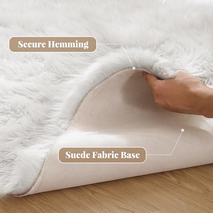 ORINOVA White Shag Round Rugs 6ft Washable Faux Sheepskin Fluffy Fur Area Rugs - Image 2